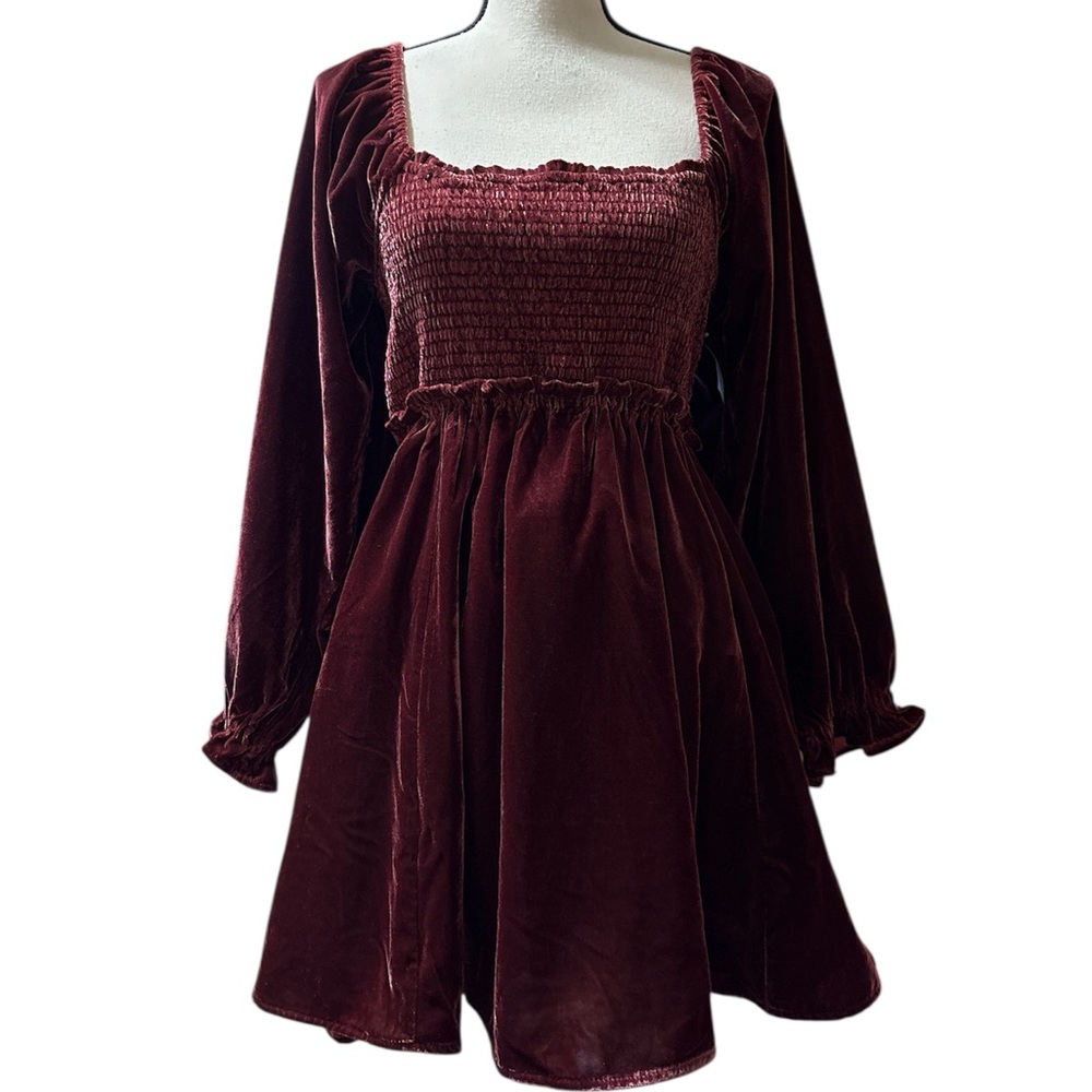 Free People Daphne Velvet Sleeve Mini Dress in Roan Rouge Sz. XS - Picture 10 of 16